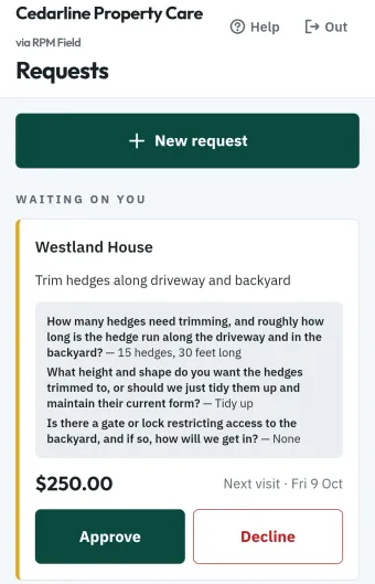 Owner approving a quoted add-on from their phone