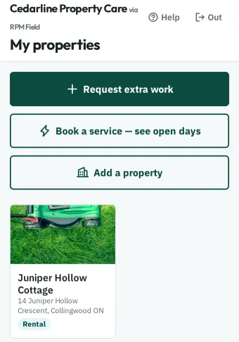 Owner portal with their property and upcoming visits