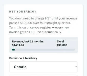 HST settings for Ontario with the small-supplier threshold tracker