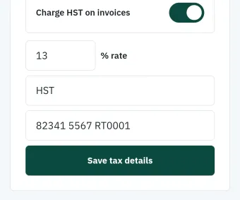 Tax rate, label and registration number used on every invoice
